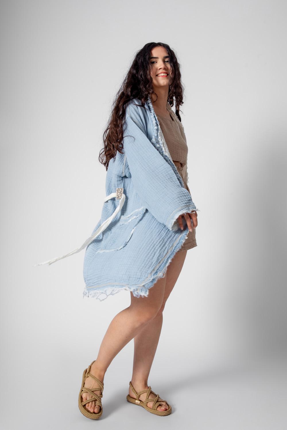 Müslin Kumaş Çift Renk Kimono 3