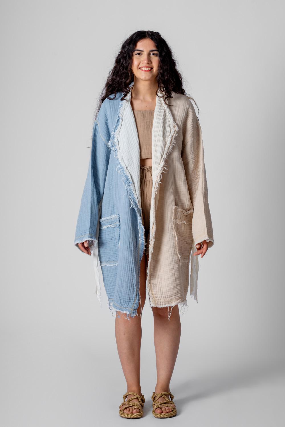 Müslin Kumaş Çift Renk Kimono