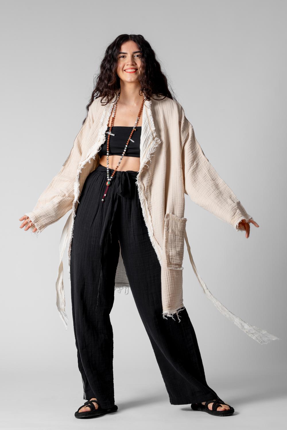 Müslin Kumaş Krem Kimono