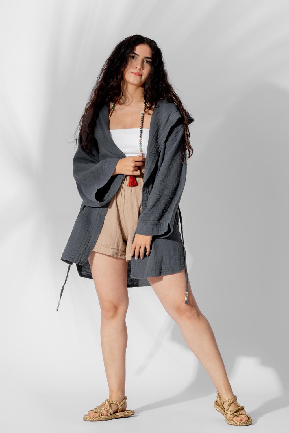 Müslin Kumaş Kapşonlu Kimono